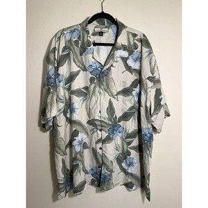 Tommy Bahama Button Up Hawaii Shirt Men 2XL Cream Collared Short Sleeve Silk VTG